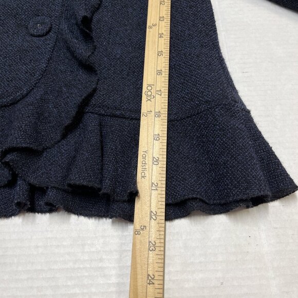 Ann Taylor Blazer Women 2 Navy Blue Boucel Knit Ruffle Suit Jacket Office Career - Picture 6 of 8